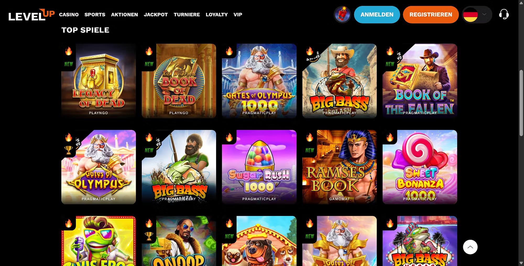 LevelUp Casino desktop screenshot 2